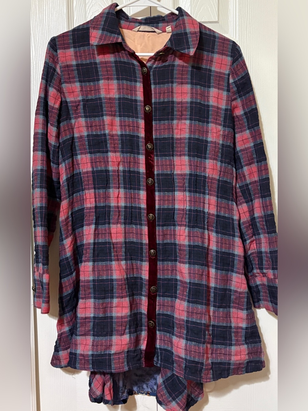 Soft Surroundings Kensington Plaid Tunic Shirt S Paisley Velvet Boho Button